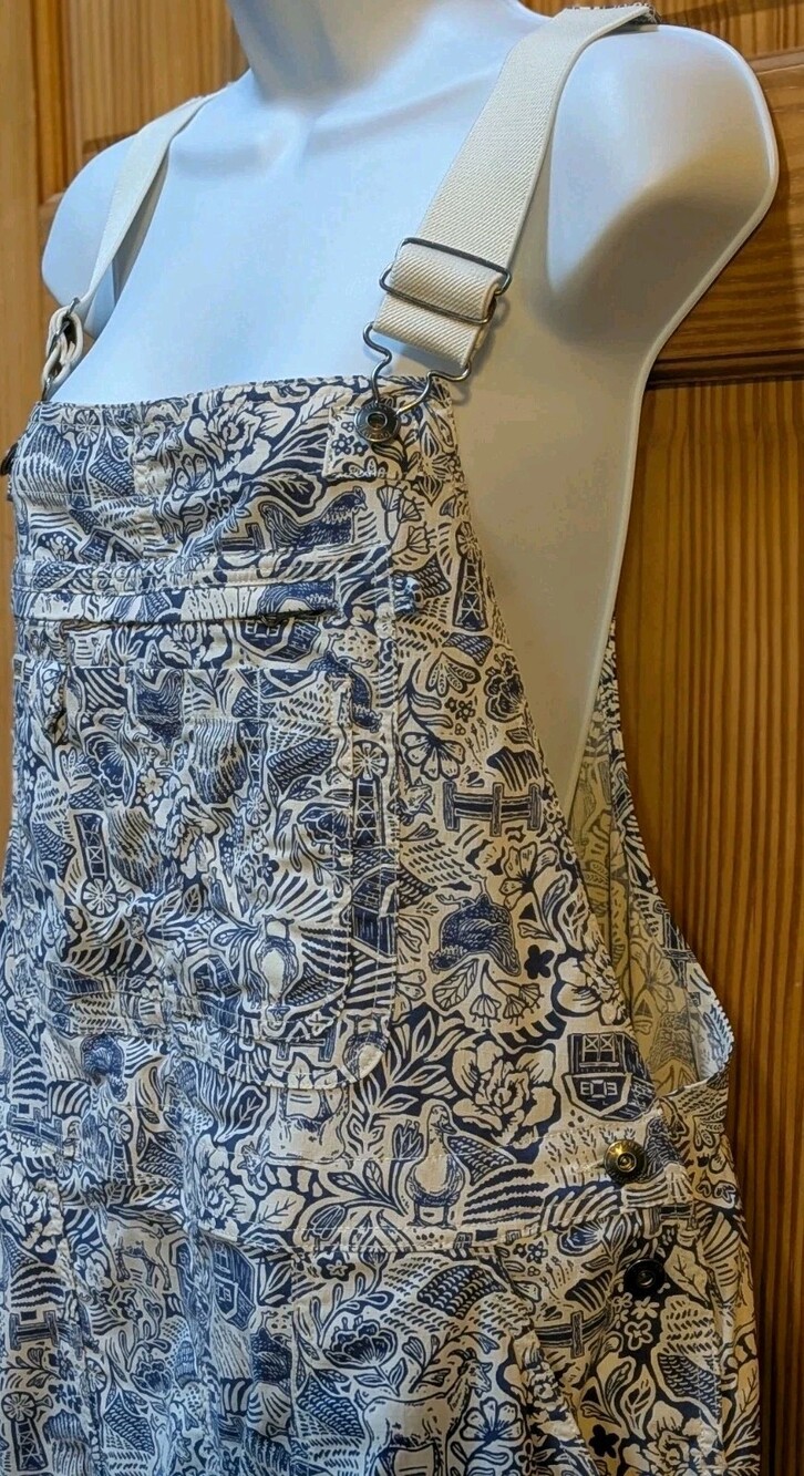 Duluth Trading Co Women's XL Heirloom Gardening Bib Overalls Blue/White Farm - Picture 11 of 16